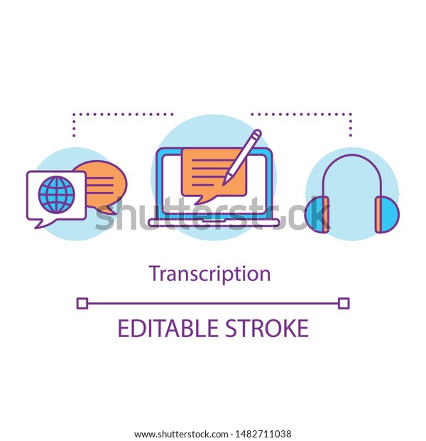 Translation services concept icon. Audio transcription\
idea thin line illustration. Writing down speech, recording\
conversation on paper, text file. Vector isolated outline drawing.\
Editable stroke\
 