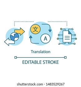 Translation Services Concept Icon. Foreign Language Interpretation Idea Thin Line Illustration. Different Countries Language Translator. Vector Isolated Outline Drawing. Editable Stroke