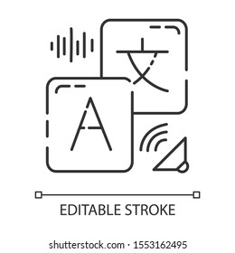 Translation services linear icon. Instant audio translation. Online dictionary. Audible pronunciation. Thin line illustration. Contour symbol. Vector isolated outline drawing. Editable stroke