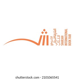 Translation: Sharjah International Book Fair. Logo Design. Orange. Vector. Isolated. UAE. 