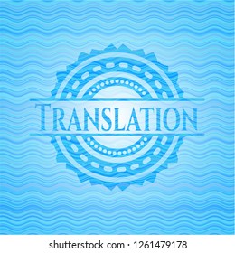 Translation sky blue water badge background.
