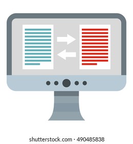 Translation of text on computer icon in flat style isolated on white background. Translate symbol vector illustration