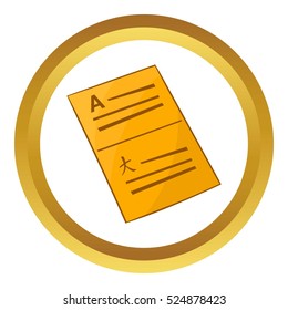 Translation of text symbol vector icon in golden circle, cartoon style isolated on white background