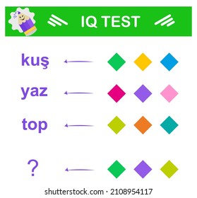 Translation Of Turkish Words Into English: Summer, Bird, Ball. What Word Should Be Instead Of A Question Mark? Intelligence Puzzle, IQ Test.