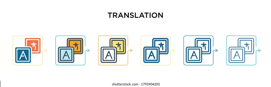 Translation vector icon in 6 different modern styles. Black, two colored translation icons designed in filled, outline, line and stroke style. Vector illustration can be used for web, mobile, ui