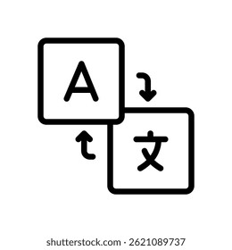 Translation Vector for Multilingual Learning and Language Study – Book and globe icon, dictionary translation concept. Line Icon