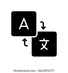 Translation Vector for Multilingual Learning and Language Study – Book and globe icon, dictionary translation concept. Glyph Icon