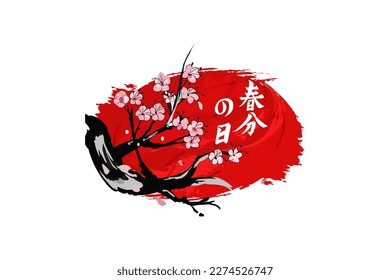 Translation: Vernal Equinox Day. Happy Vernal Equinox Day (Shunbun no Hi) vector illustration. 