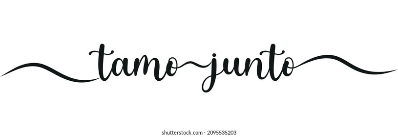 Translation: We are together in Portuguese Brazilian language. Calligraphy banner vector. Tamo junto.