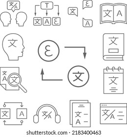 Translation, words icon in a collection with other items