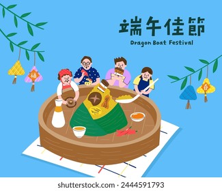 Translation-Dragon Boat Festival. Family are eating rice dumpling together.