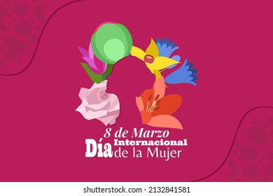 Translation:March 8, International Women's Day. happy international women's day (Día Internacional de la Mujer) vector illustration