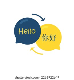 Translator app icon. Chat bubbles with english and chinese. Vector illustration isolated on white background.