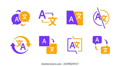 Translator app icon set. Online Translator. Language translator logo. Translation app icon. Multilingual translator for communication and learning languages. Vector illustration.