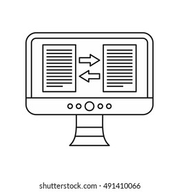 Translator app on the computer screen icon in outline style on a white background vector illustration
