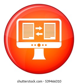 Translator app on the screen of computer icon in red circle isolated on white background vector illustration