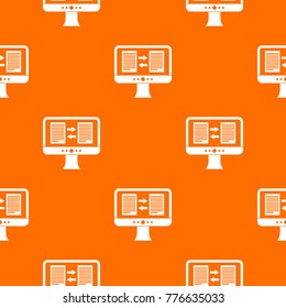 Translator app on the screen of computer pattern repeat seamless in orange color for any design. Vector geometric illustration
