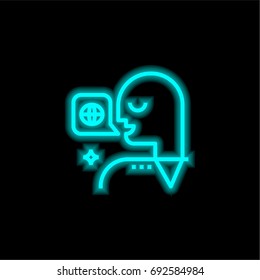 Translator blue glowing neon ui ux icon. Glowing sign logo vector