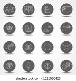 Translator, Dictionary, vocabulary book icon set in thin line style. Vector symbols isolated on a white background. Simple pictograms.