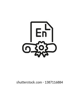 Translator diploma line icon. Document, scroll, certificate. Language learning concept. Vector illustration can be used for topics like education, translation, job, major