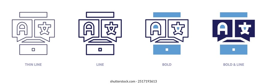 Translator icon in 4 different styles. Thin Line, Line, Bold, and Bold Line. Duotone style. Editable stroke.