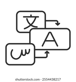Translator icon, Language learning symbol outline icon, editable vector illustration and transparent graphic element. Isolated on white background