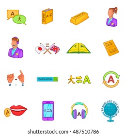 Translator icons set in cartoon style. Language interpreter set collection vector illustration