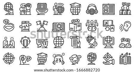 Translator icons set. Outline set of translator vector icons for web design isolated on white background
