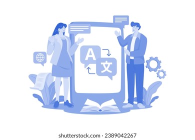Concepto de Ilustración Traductora en fondo blanco