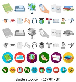 Translator and linguist cartoon icons in set collection for design. Interpreter vector symbol stock web illustration.