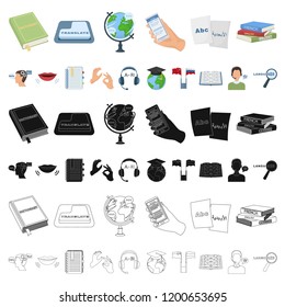 Translator and linguist cartoon icons in set collection for design. Interpreter vector symbol stock web illustration.