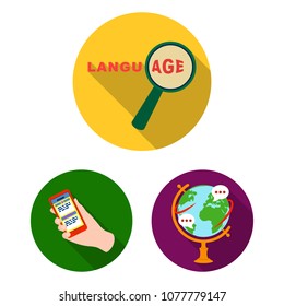 Translator and linguist flat icons in set collection for design. Interpreter vector symbol stock web illustration.