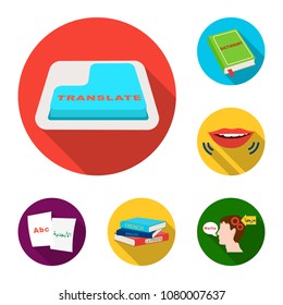 Translator and linguist flat icons in set collection for design. Interpreter vector symbol stock web illustration.