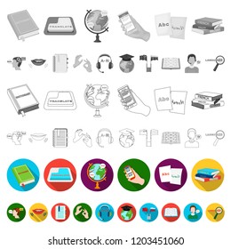 Translator and linguist flat icons in set collection for design. Interpreter vector symbol stock web illustration.