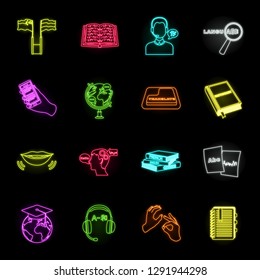 Translator and linguist neon icons in set collection for design. Interpreter vector symbol stock web illustration.