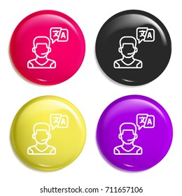 Translator multi color glossy badge icon set. Realistic shiny badge icon or logo mockup