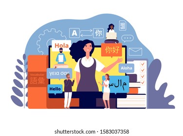 Translator. Multilingual language translators app, learning foreign. Vocabularies, technology international communication vector concept