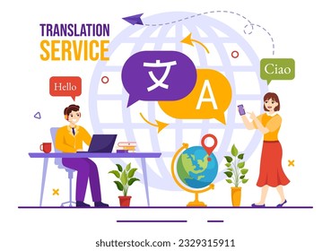 Translator Service Vector Illustration with Language Translation Various Countries and Multilanguage Using Dictionary in Hand Drawn Templates