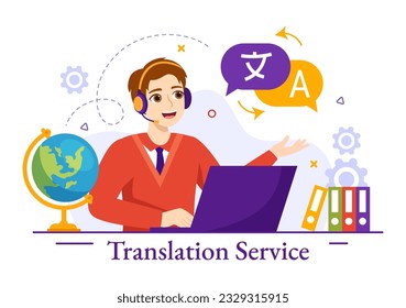 Translator Service Vector Illustration with Language Translation Various Countries and Multilanguage Using Dictionary in Hand Drawn Templates