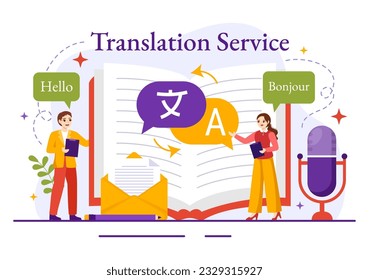 Translator Service Vector Illustration with Language Translation Various Countries and Multilanguage Using Dictionary in Hand Drawn Templates