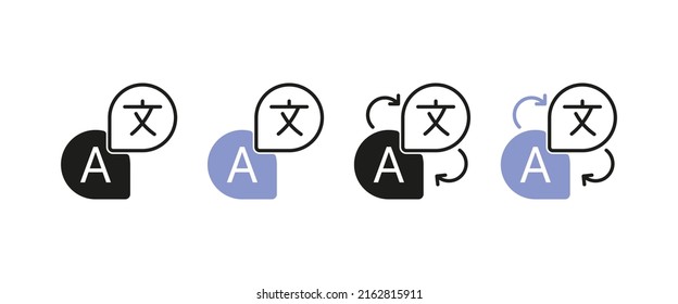 Translator set icon. Interpreter , Translate site into your language, show original, select language, polyglot. Versionist concept. Vector line icon for Business and Advertising