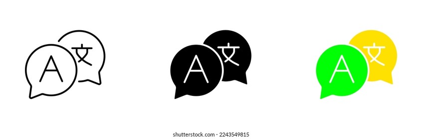 Translator set icon. Interpreter , Translate site into your language, show original, select language, polyglot. Versionist concept. Vector icon in line, black and colorful style on white background