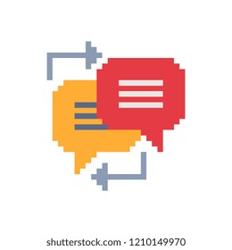 Translator sign. Foreign language conversation icons in chat bubble shapes. International communication translation logo pixel art illustration. Isolated vector.  Design for mobile app.