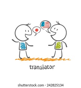 translator speaks with a foreigner illustration