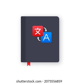 Translator and translation service. Polyglot translating document, books. Vector stock illustration.