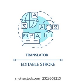 Translator turquoise concept icon. Language learning. Cultural competence. Services industry. Professional freelancer abstract idea thin line illustration. Isolated outline drawing. Editable stroke