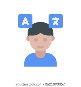 Translator Vector for Language Interpretation and Study – Headset with speech bubble icon, linguistic learning design. Flat Icon