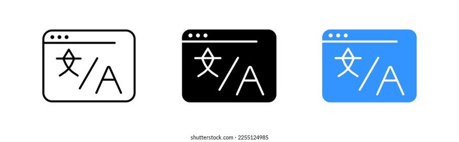 Translator website set icon. Translate site into your language, show original, select language, polyglot. Vector icon in line, black and colorful style on white background