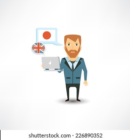 translator working with a laptop