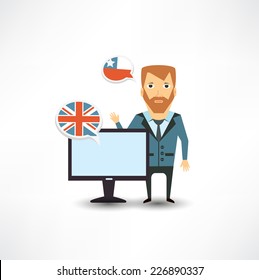 translator works at the computer 